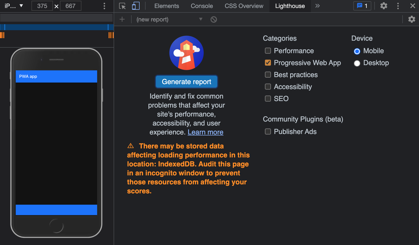 Google Lightouse utility.