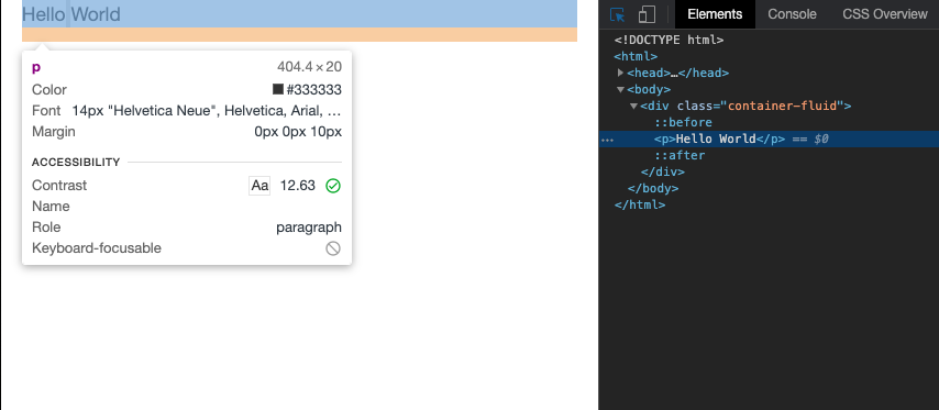 Inspection of the p element in the Hello World example.